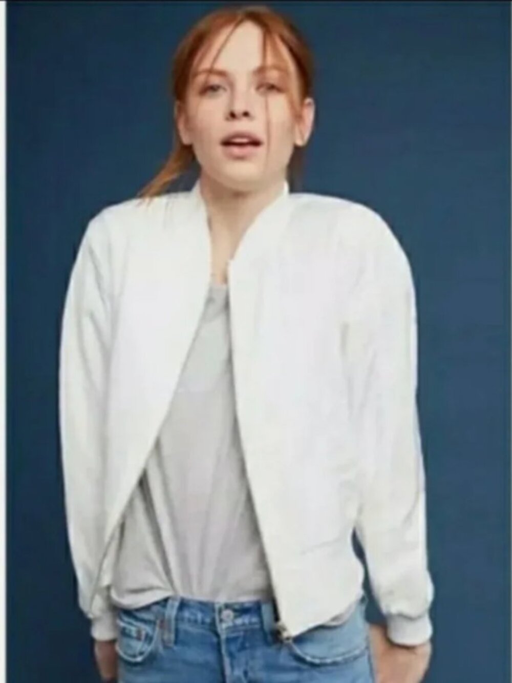 Anthropologie Hei Hei White Satin Bomber Jacket